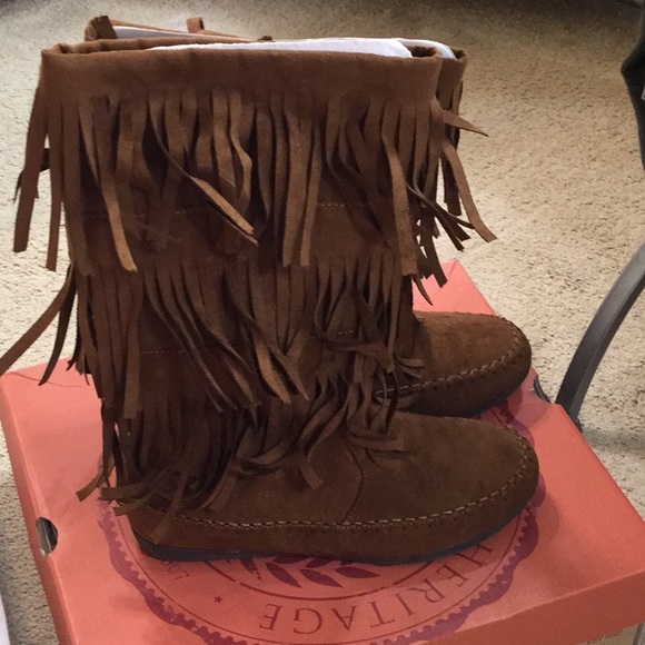 Tan Fringe Calf Boots - Picture 2 of 4